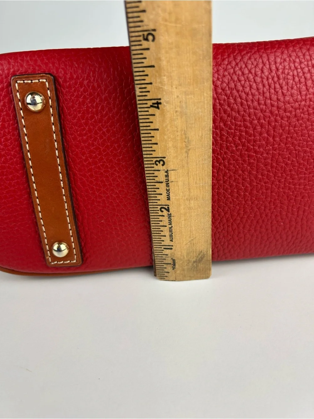 DOONEY & BOURKE PEBBLE GRAIN LEATHER DOME ZIP TOP RED AND TAN CROSSBODY HANDBAG